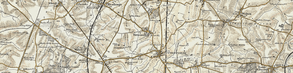 Old map of Bitteswell in 1901-1902