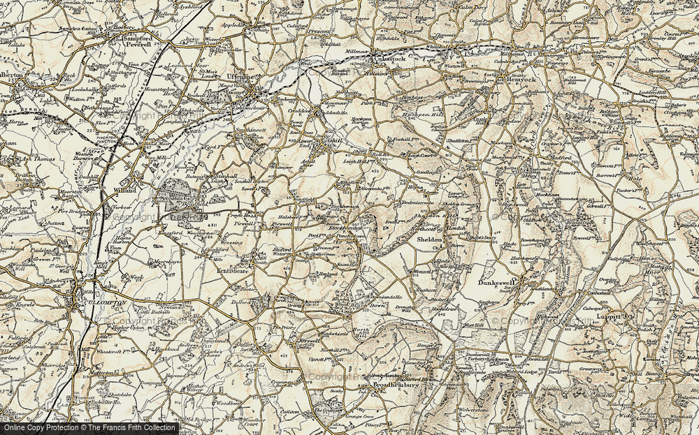 Old Map of Historic Map covering Blackborough Ho in 1898-1900