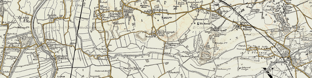 Old map of Blackborough End in 1901-1902