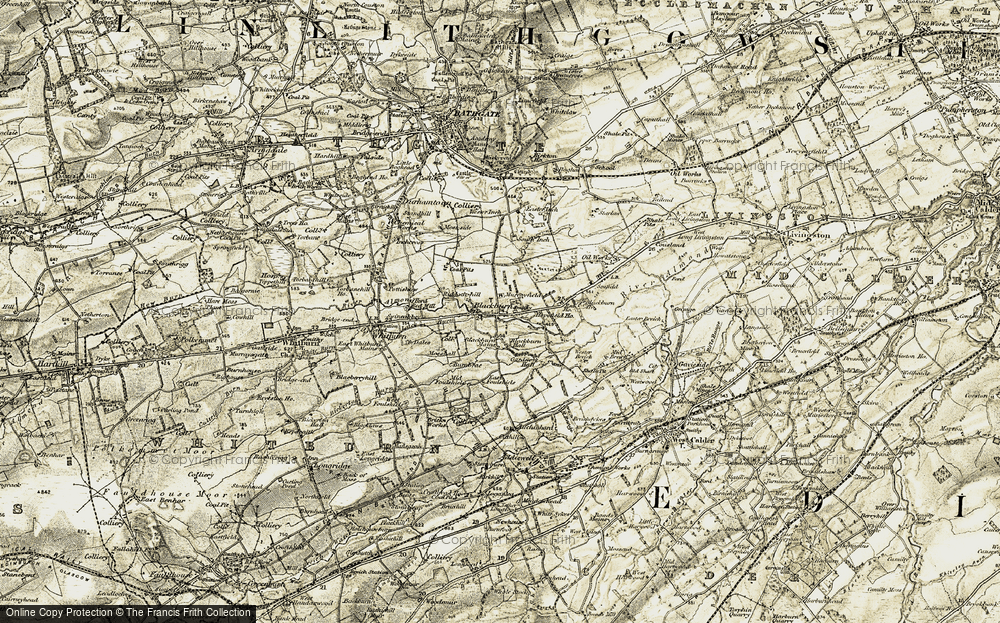 Old Map of Historic Map covering Blackburn Mains in 1904-1905