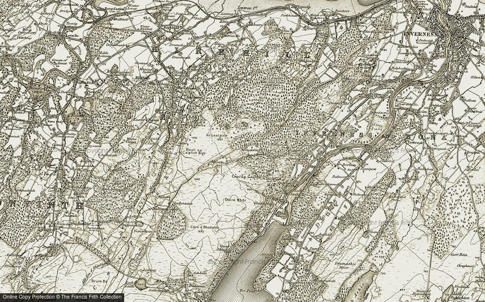 Old Map of Historic Map covering Altourie in 1908-1912