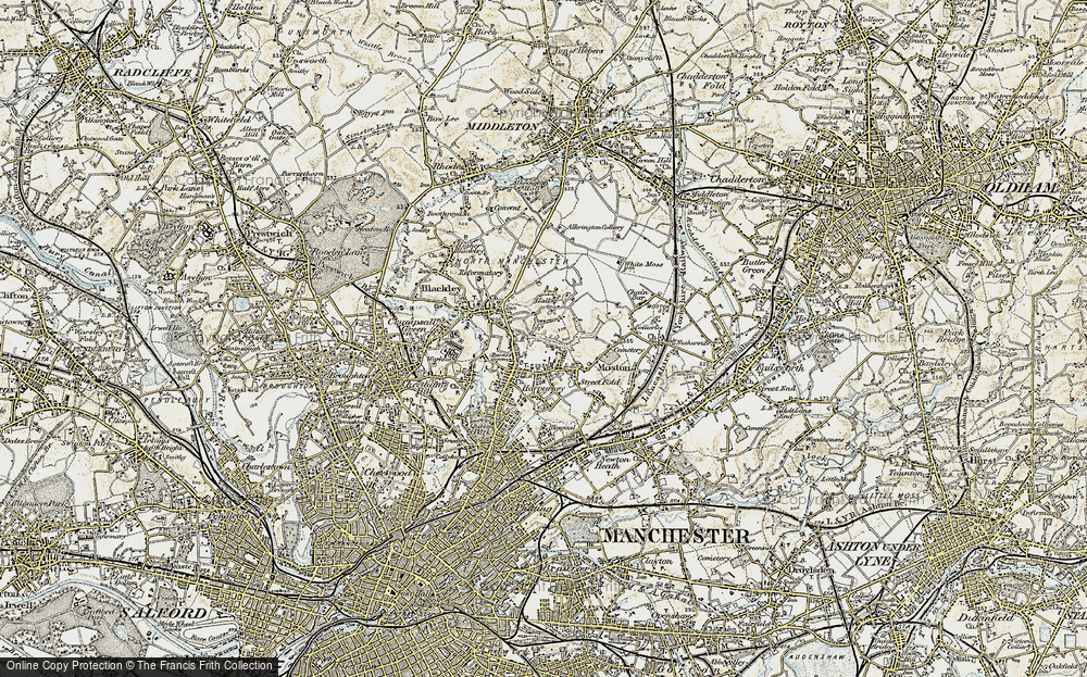 Old Map of Historic Map covering Boggart Hole Clough in 1903
