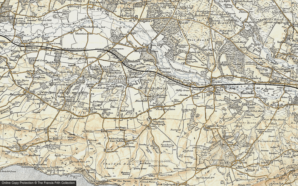 Old Map of Historic Map covering Whitcombe Vale in 1899-1909