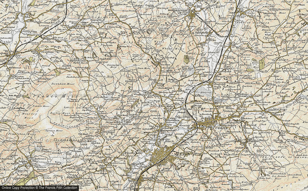 Old Map of Historic Map covering Blacko Hill Side in 1903-1904