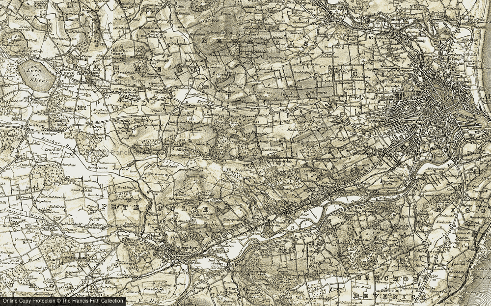 Old Map of Historic Map covering Bogskeathy in 1908-1909