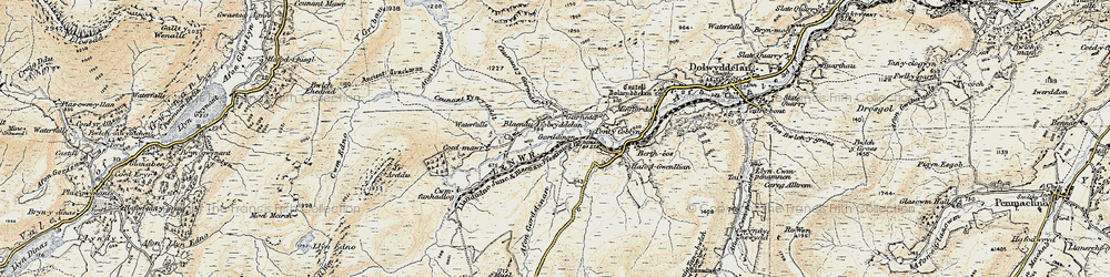 Old map of Afon Diwaunedd in 1903