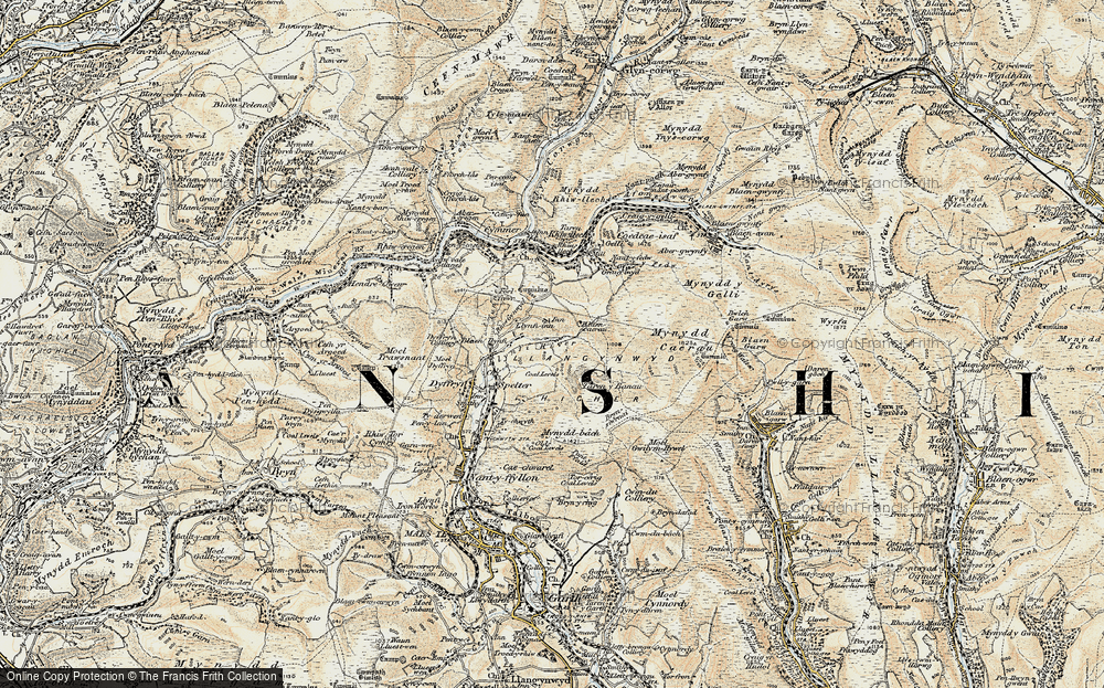 Old Map of Historic Map covering Bryn Siwrnai in 1900-1901