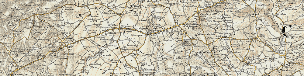 Old map of Blaenporth in 1901