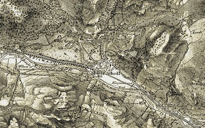 Old map of Bridge of Tilt in 1906-1908