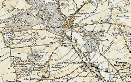 Old map of Blandford St Mary in 1897-1909