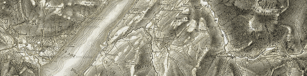 Old map of Allt Coire a' Mhuilinn in 1906-1908