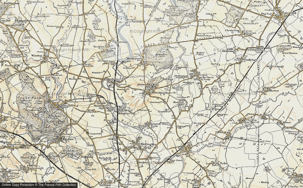 Old Map of Historic Map covering Bletchingdon Park in 1898-1899