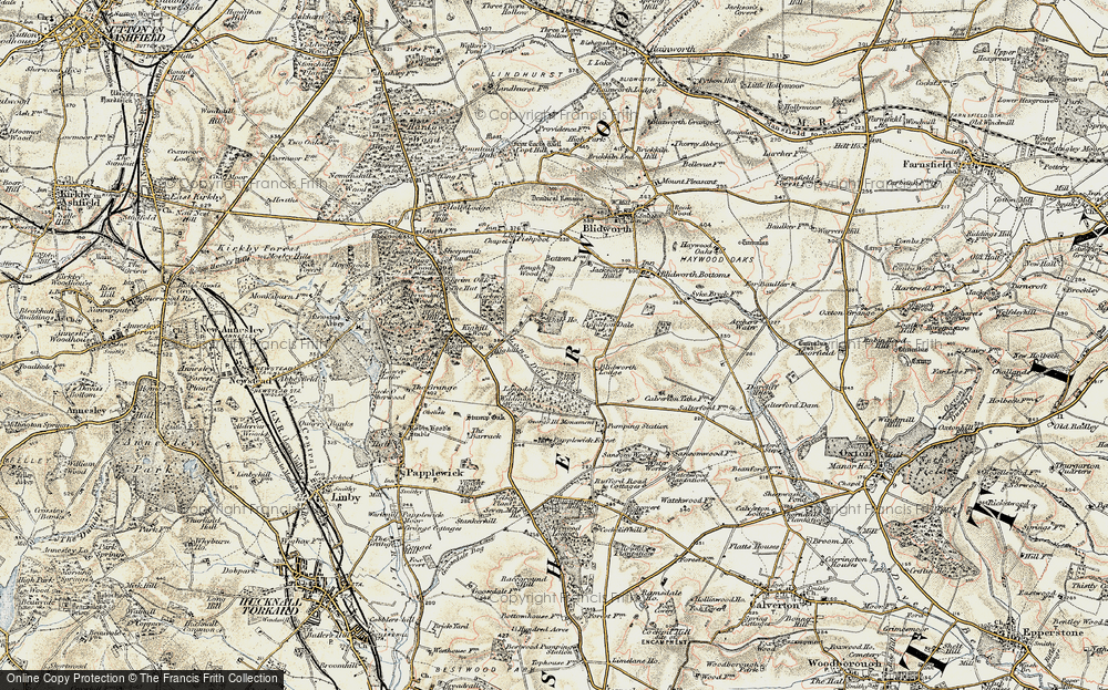 Old Map of Historic Map covering Blidworth Lodge in 1902