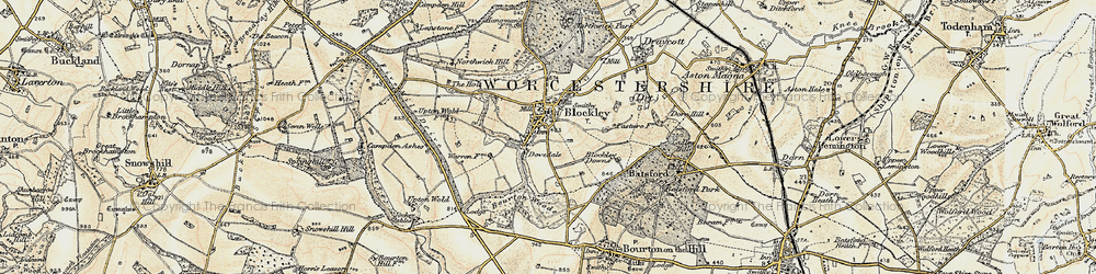 Old map of Bourton Woods in 1899-1901