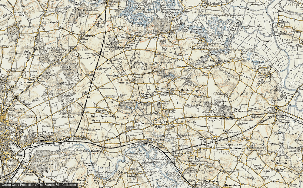 Old Map of Historic Map covering Blofield Corner in 1901-1902