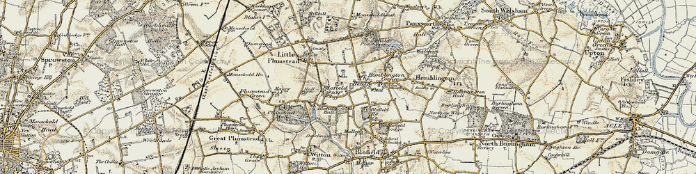Old map of Blofield Corner in 1901-1902