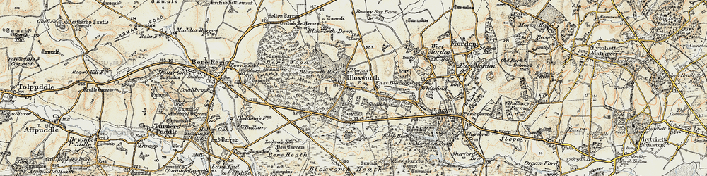 Old map of Bloxworth Ho in 1897-1909
