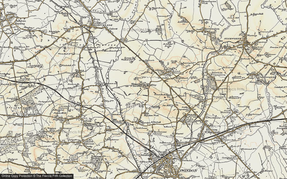 Old Map of Historic Map covering Blunsdon Abbey in 1898-1899
