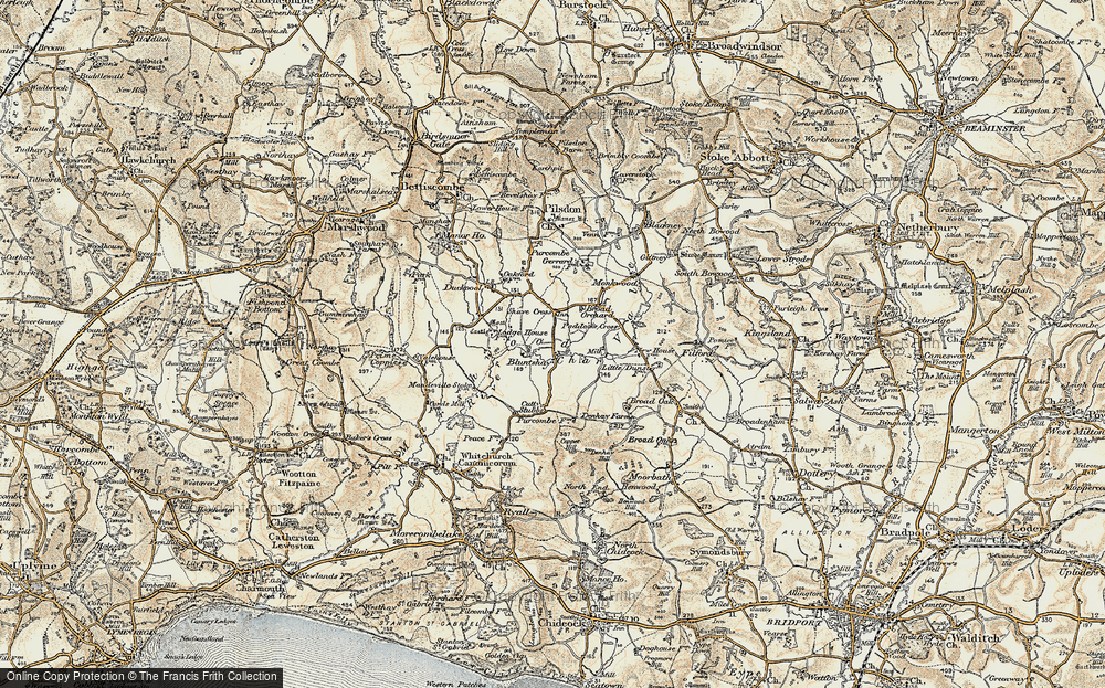 Old Map of Historic Map covering Marshwood Vale in 1898-1899