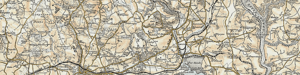 Old map of Bodelva in 1900