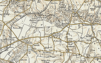 Old map of Bodham in 1901-1902