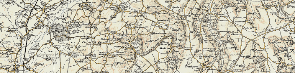 Old map of Bodmiscombe in 1898-1900