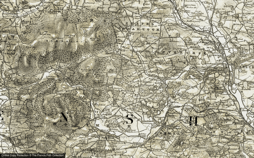 Old Map of Historic Map covering Ardiebrown in 1909-1910