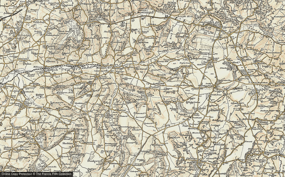 Old Map of Historic Map covering Bolham Hill in 1898-1900