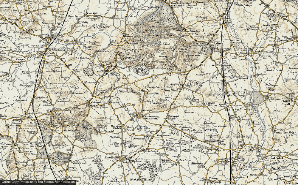 Old Map of Historic Map covering Booley Ho in 1902