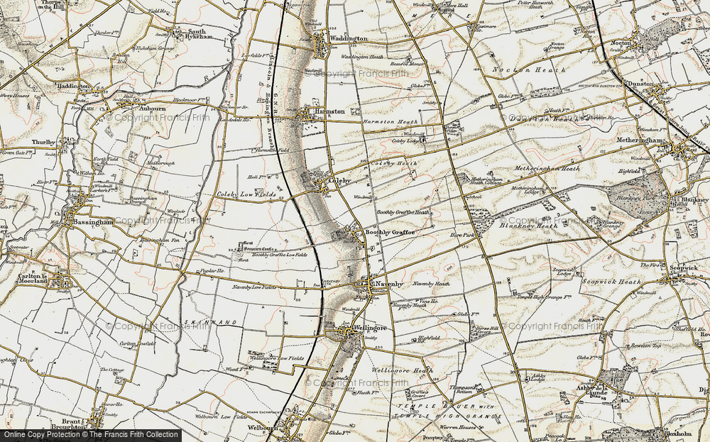 Old Map of Historic Map covering Boothby Graffoe Heath in 1902-1903