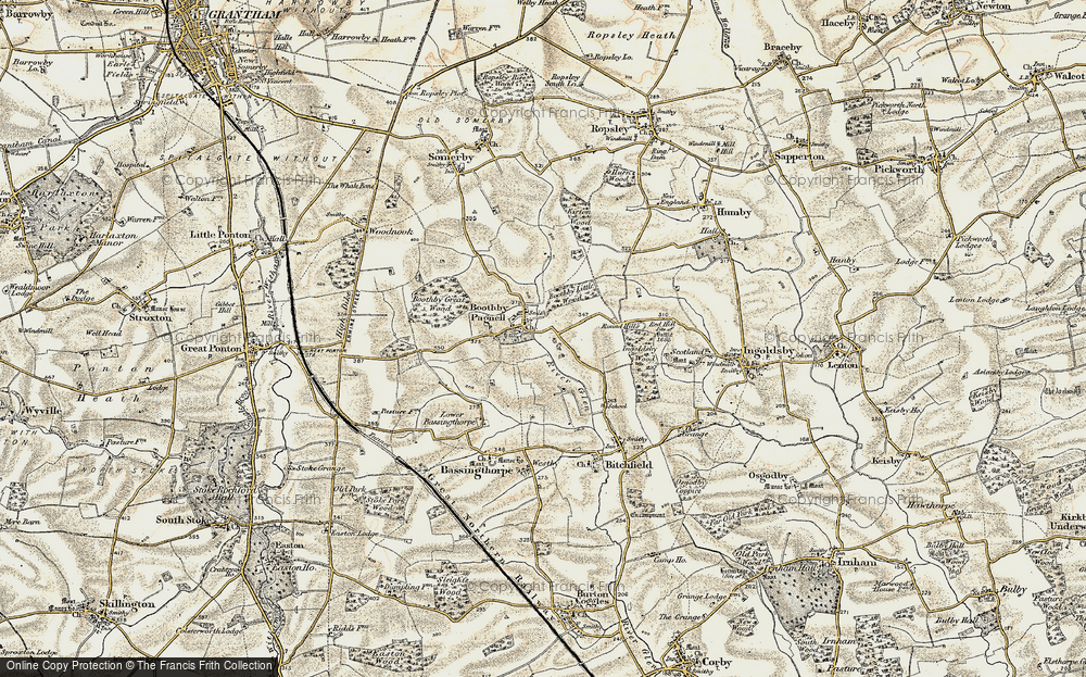 Old Map of Historic Map covering Boothby Little Wood in 1902-1903