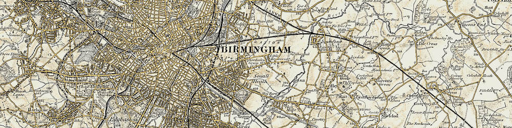 Old map of Bordesley Green in 1902