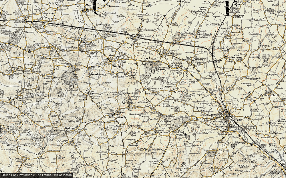 Old Map of Historic Map covering Woolpit Wood in 1899-1901