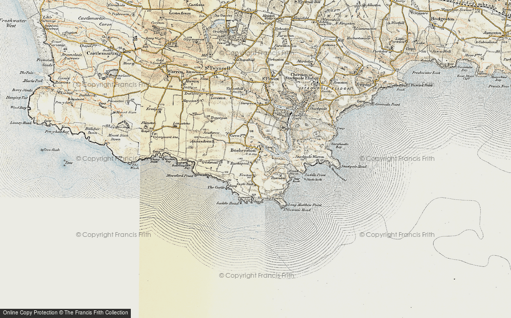 Old Map of Bosherston, 1901-1912 in 1901-1912