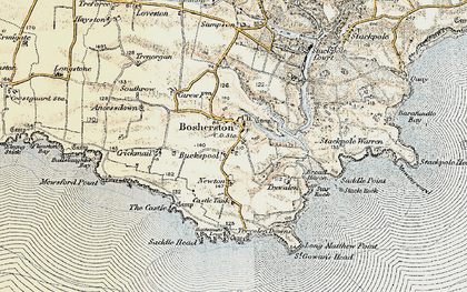 Old map of Bosherston in 1901-1912