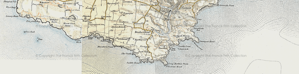 Old map of Bosherston in 1901-1912