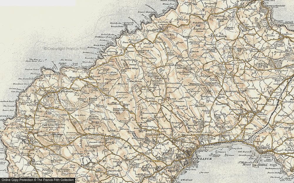 Old Map of Historic Map covering Lanyon Quoit in 1900