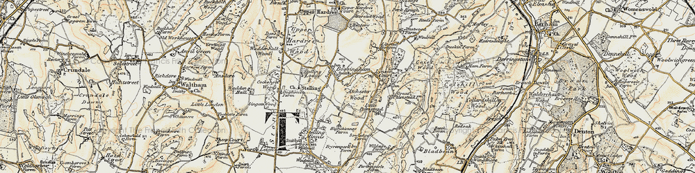Old map of Bossingham in 1898-1899
