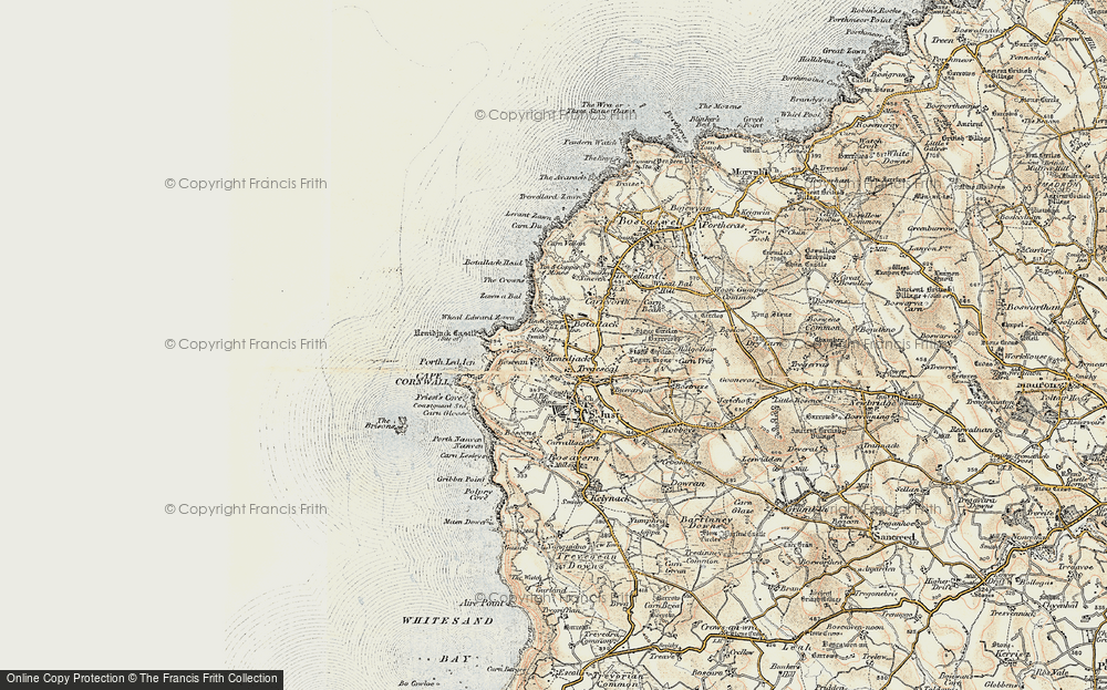 Old Map of Historic Map covering Wheal Edward Zawn in 1900