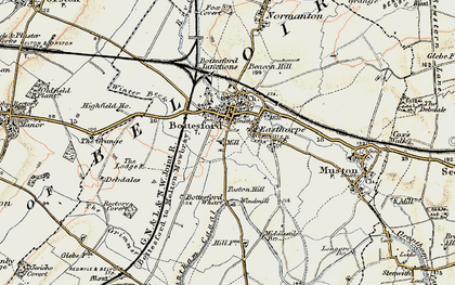 Old map of Bottesford in 1902-1903