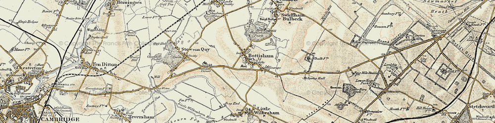Old map of Bottisham in 1899-1901