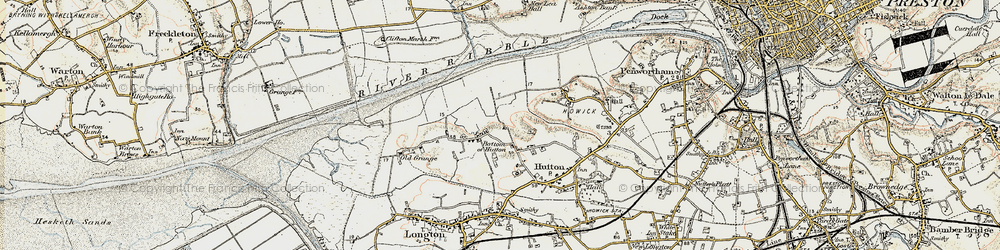 Old map of Bottom of Hutton in 1903