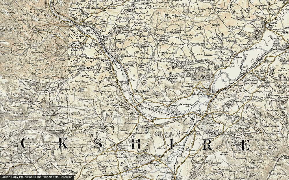 Old Map of Historic Map covering Boughrood Castle in 1900-1902