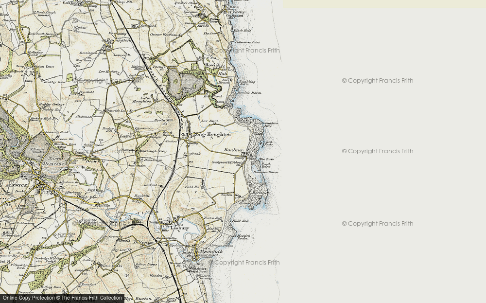 Old Map of Historic Map covering Boulmer Steel in 1901-1903