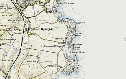 Old map of Boulmer Haven in 1901-1903