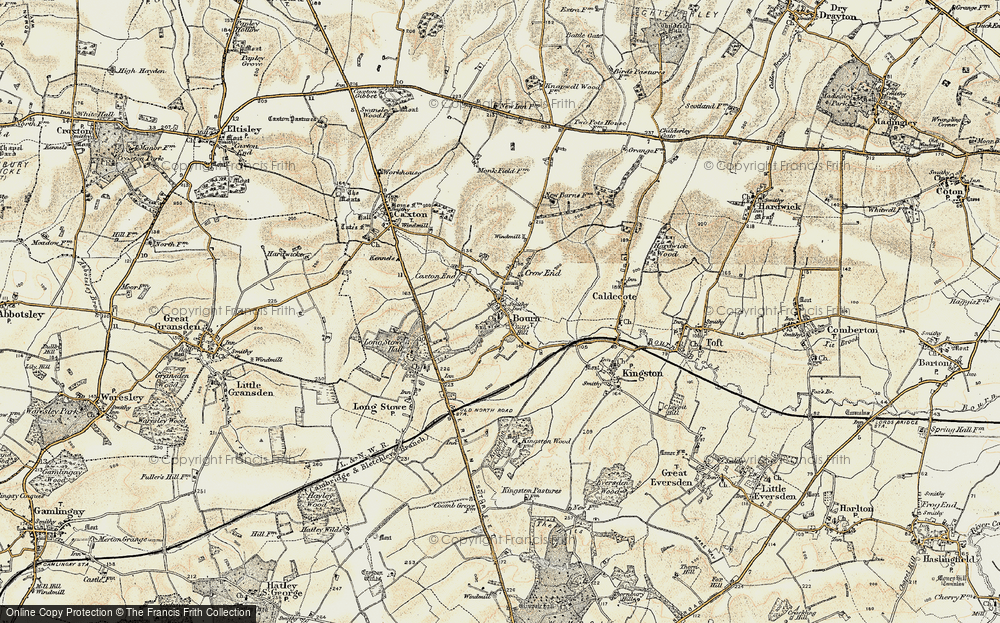 Old Map of Historic Map covering Bourn Lodge in 1899-1901