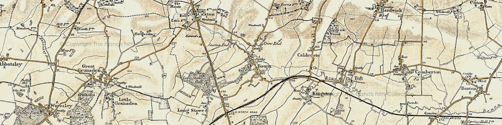 Old map of Bourn in 1899-1901