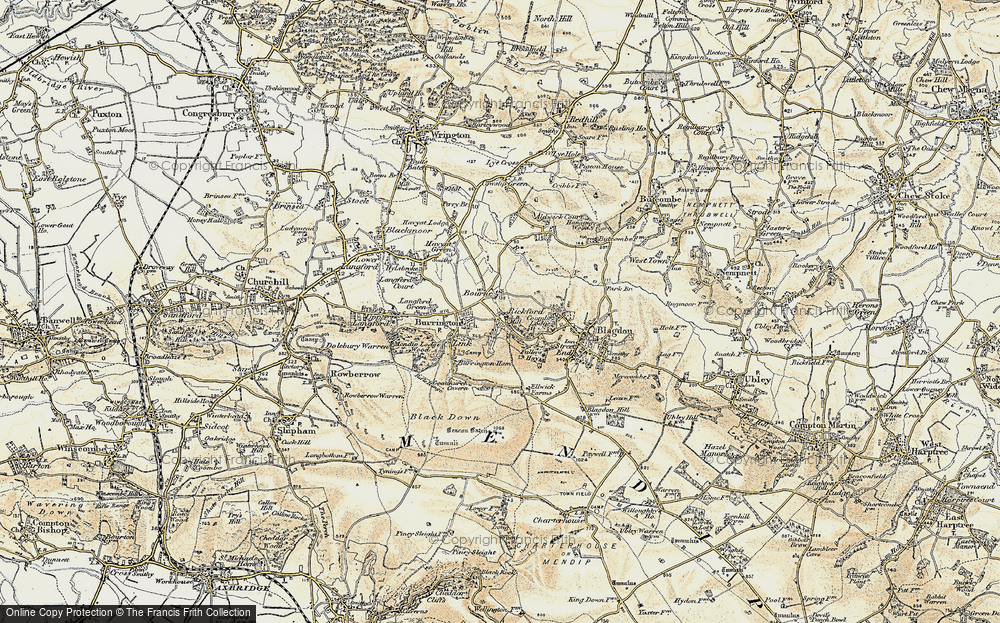Old Map of Historic Map covering Burrington Combe in 1899-1900