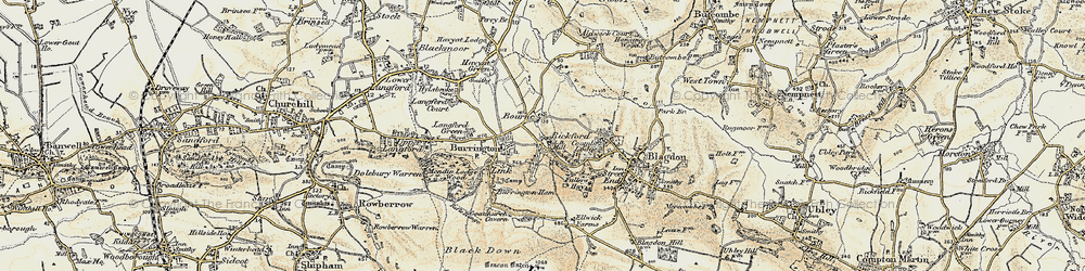 Old map of Burrington Combe in 1899-1900
