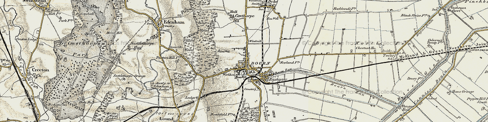 Old map of Bourne in 1901-1903